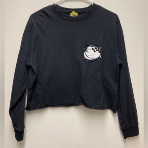 Disney Black Cropped Long Sleeves Shirt with Mickey pocket, Medium